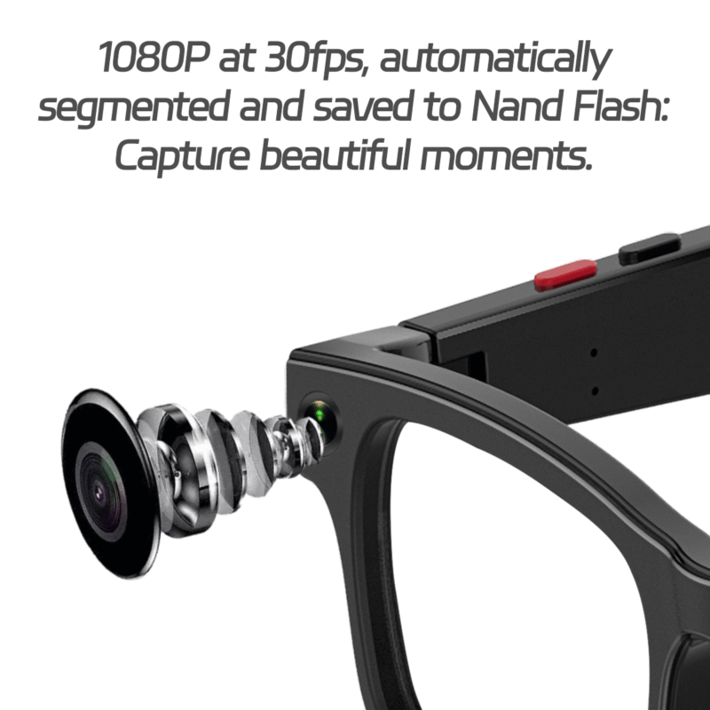 AI Smart Glasses with HD Camera and Bluetooth - AI Photo Recognition and Interactive Dialogue, Noise-canceling Bluetooth 5.4, and Long Battery Life | Stylish Black Frame and Lenses